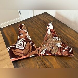 aerie Scoop swim top in Rust and brown-  leaf print